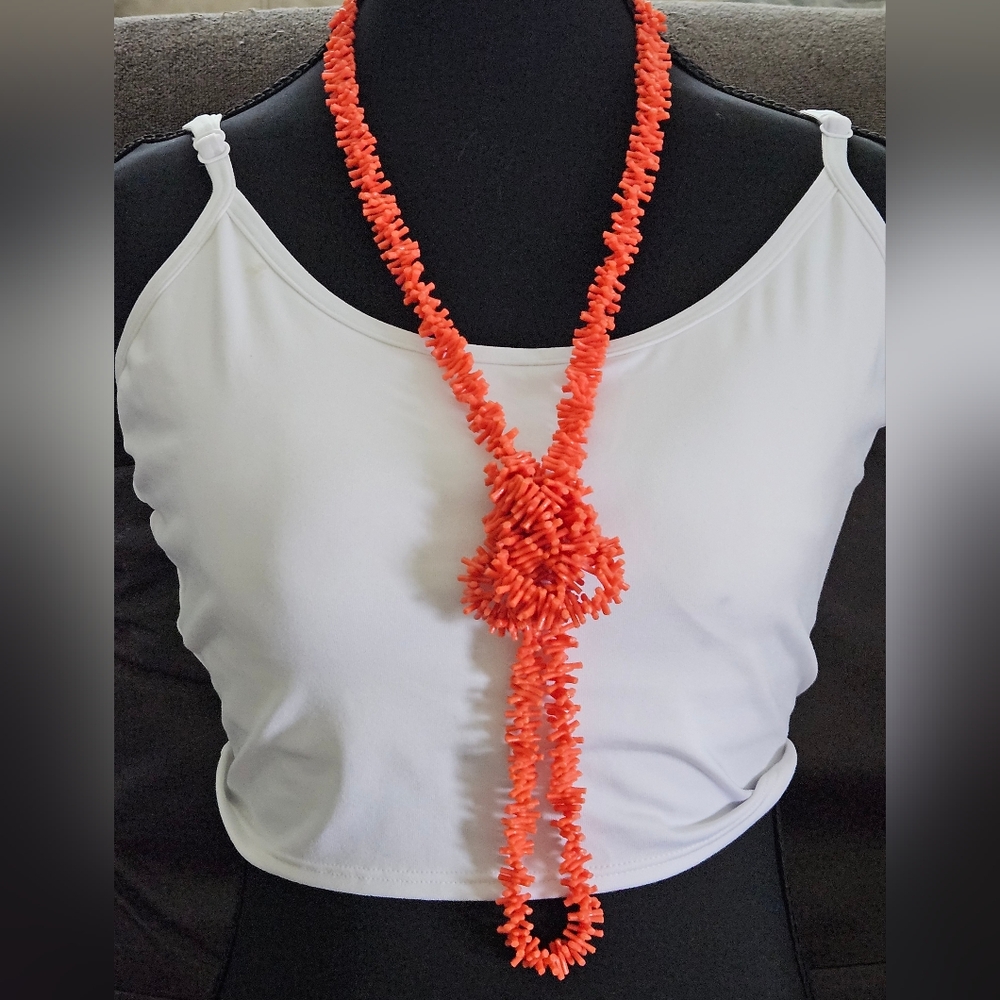 VTG Mid-century HongKong 52" X-long Faux Branch Coral-Single Strand Necklace